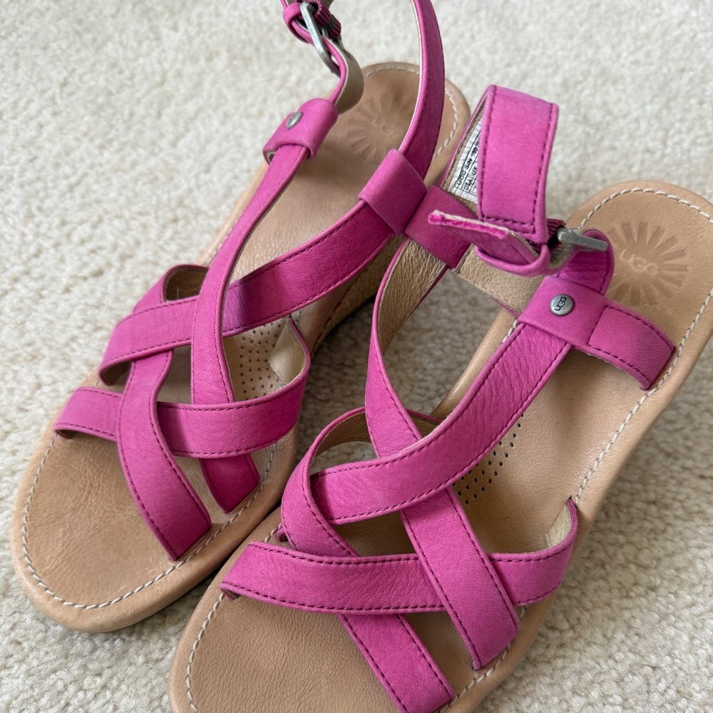 Genuine leather Pink UGG wedges